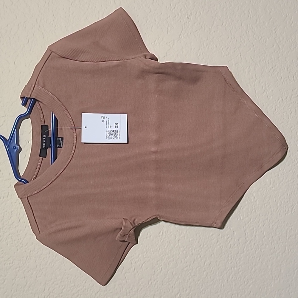 Forever 21 Women's Taupe Pointed Hem Crop Top